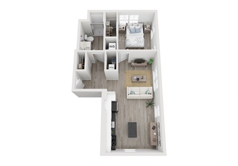 Floor plan for 1 bed, 1 bath, 806 sqft